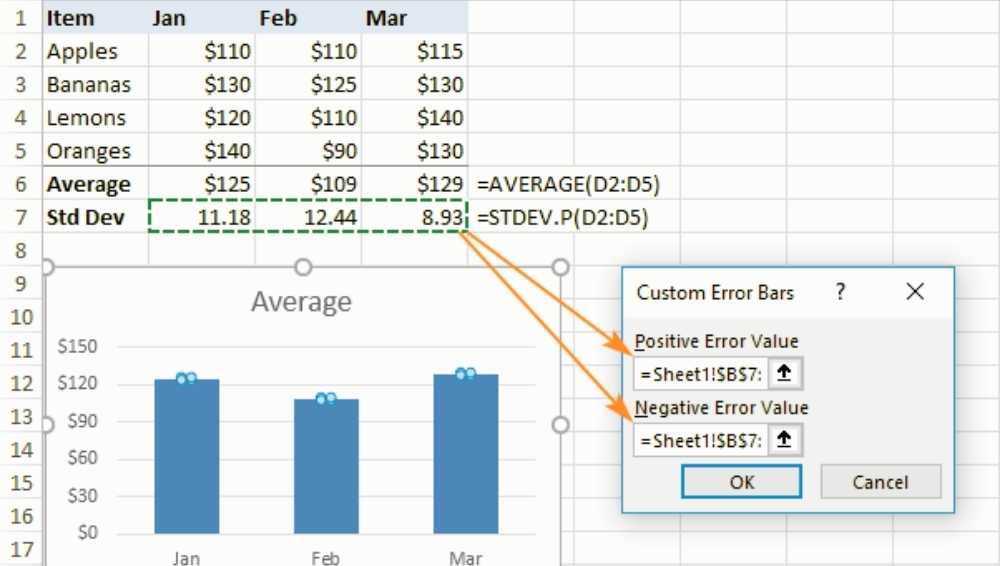 Adding Custom Error Bars in Excel