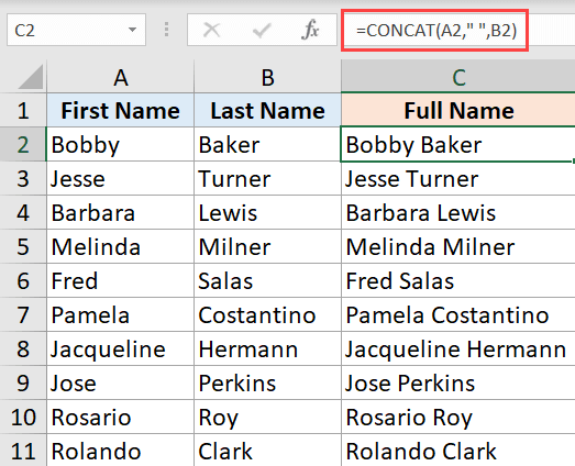 Ways to Combine the First and Last Name in Excel